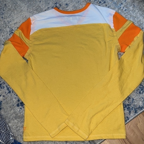 BDG Cole V-neck long sleeves tee yellow white orange trim top Sz M - Picture 5 of 8